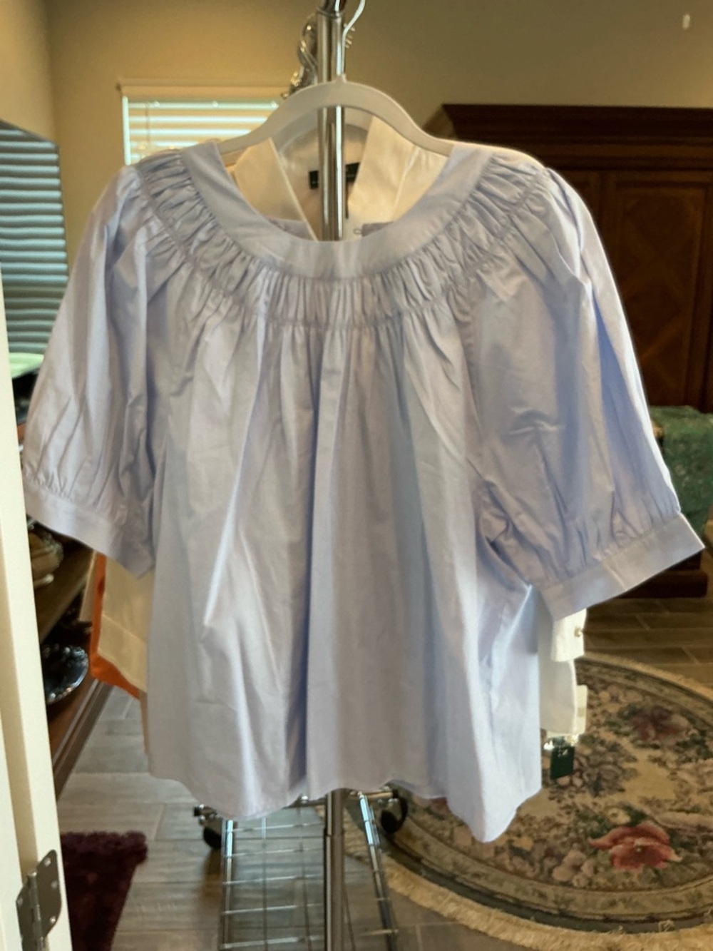 J. Crew Light Blue Smocked Neck Puff Sleeve Top